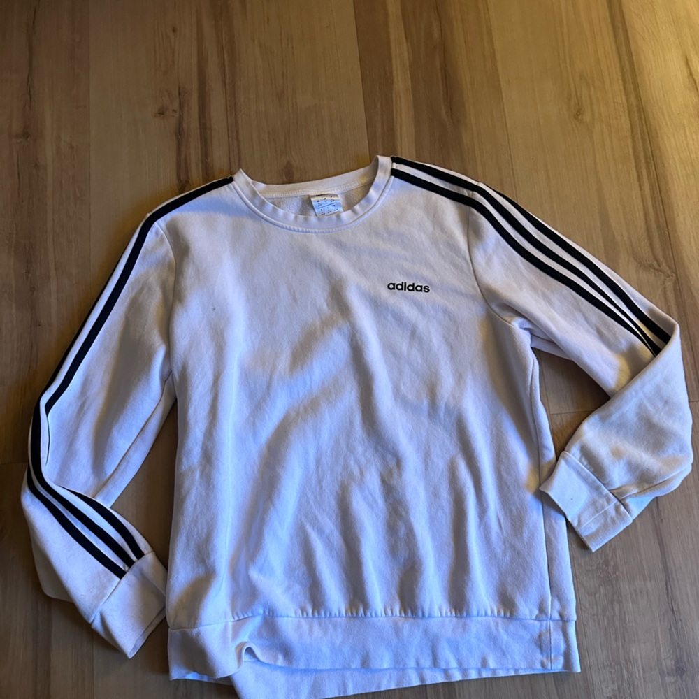 adidas White Sweatshirt with Black Side Stripes